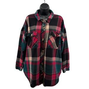 Maurices Flannel Shacket WMNS XXL Green Red Plaid Button Up Heavy Cotton Pockets